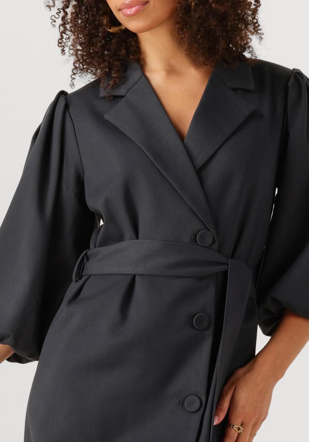 Black Cammy Belted Blazer Mini Dress by Pink Baby, featuring a tailored blazer style with a belt for a chic, modern look.