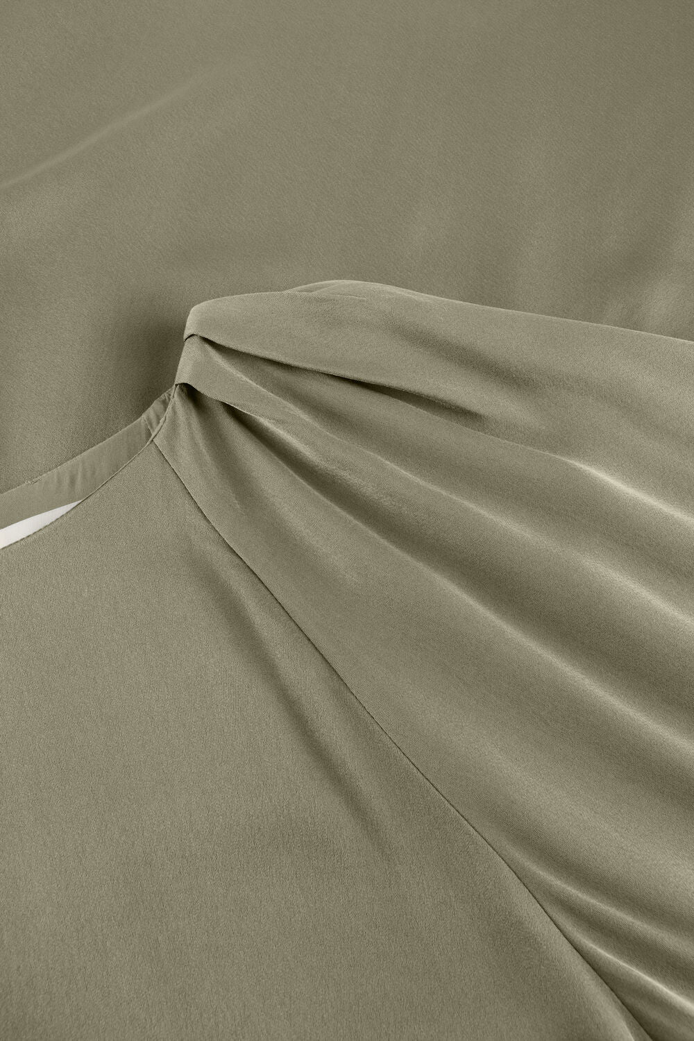 Olive green Corsa Draped Balloon-Sleeve Mini Dress by Pink Baby, featuring flowing fabric and stylish balloon sleeves.