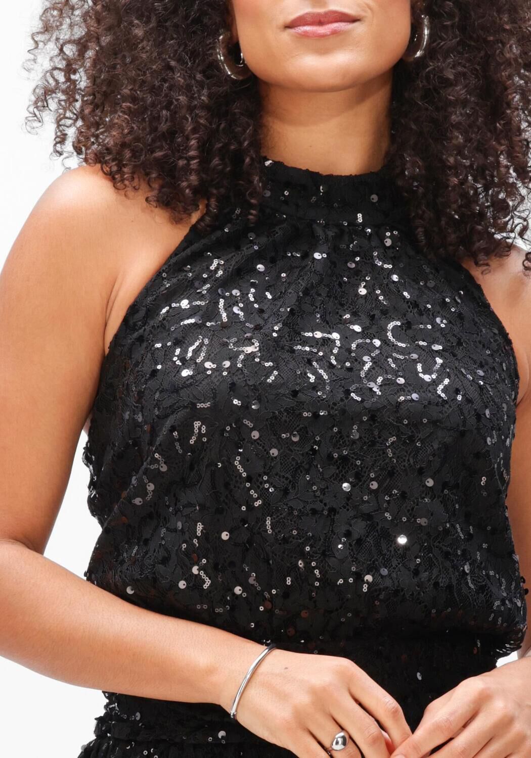 Black Doha Sequin Halterneck Mini Dress by Pink Baby, featuring shimmering sequins and a stylish halterneck design.