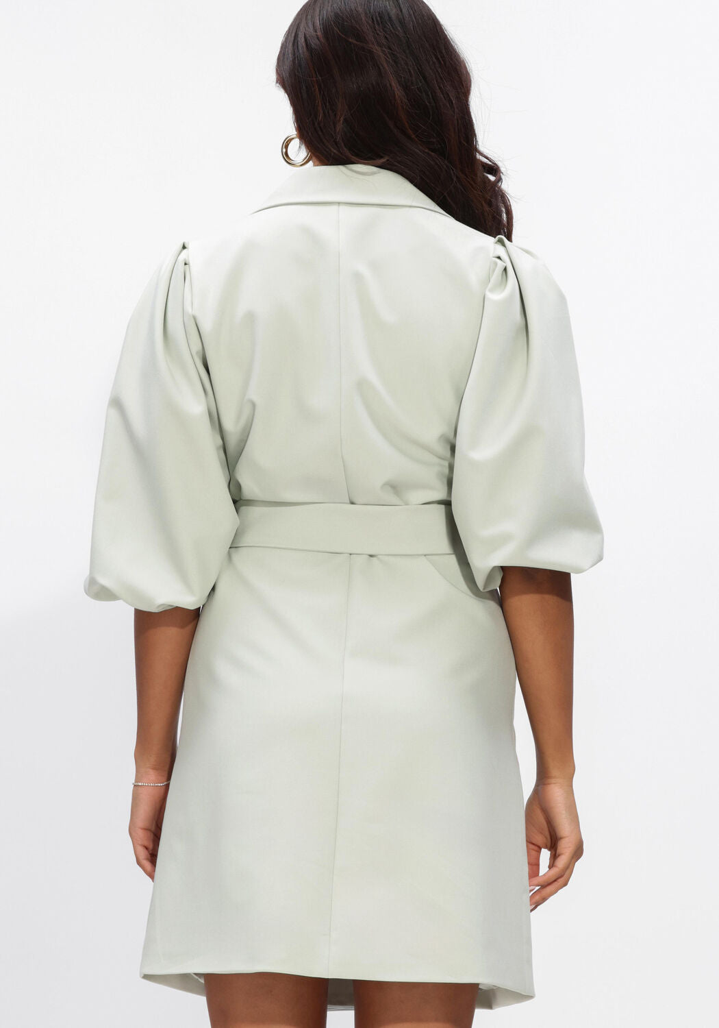 Pink Baby Ronda Belted Blazer Mini Dress in sage green, stylish sleeveless dress with a belt and blazer-inspired design.