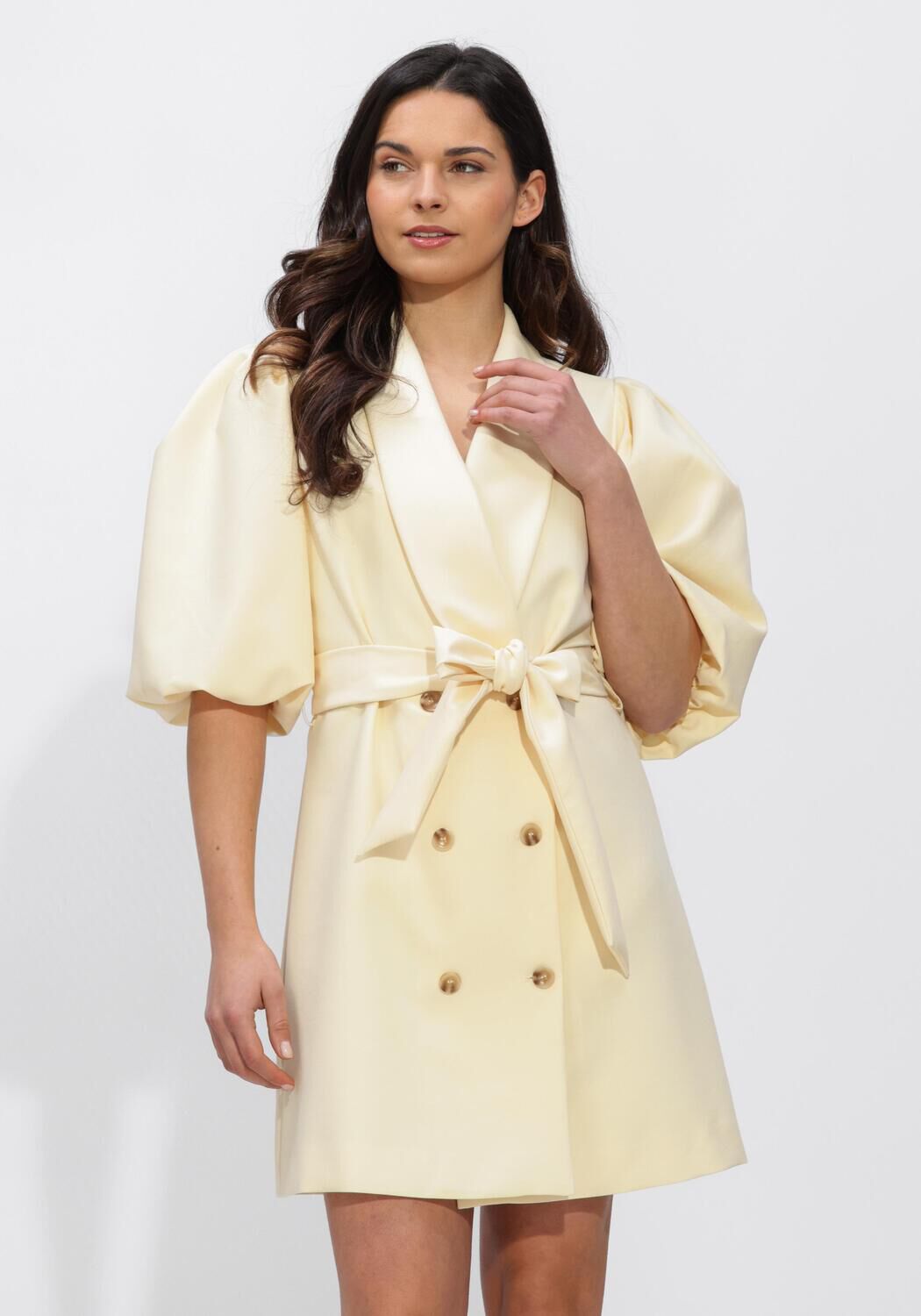 Pink Baby Audry belted blazer mini dress in soft ivory, featuring a tailored fit and stylish design for a chic look.