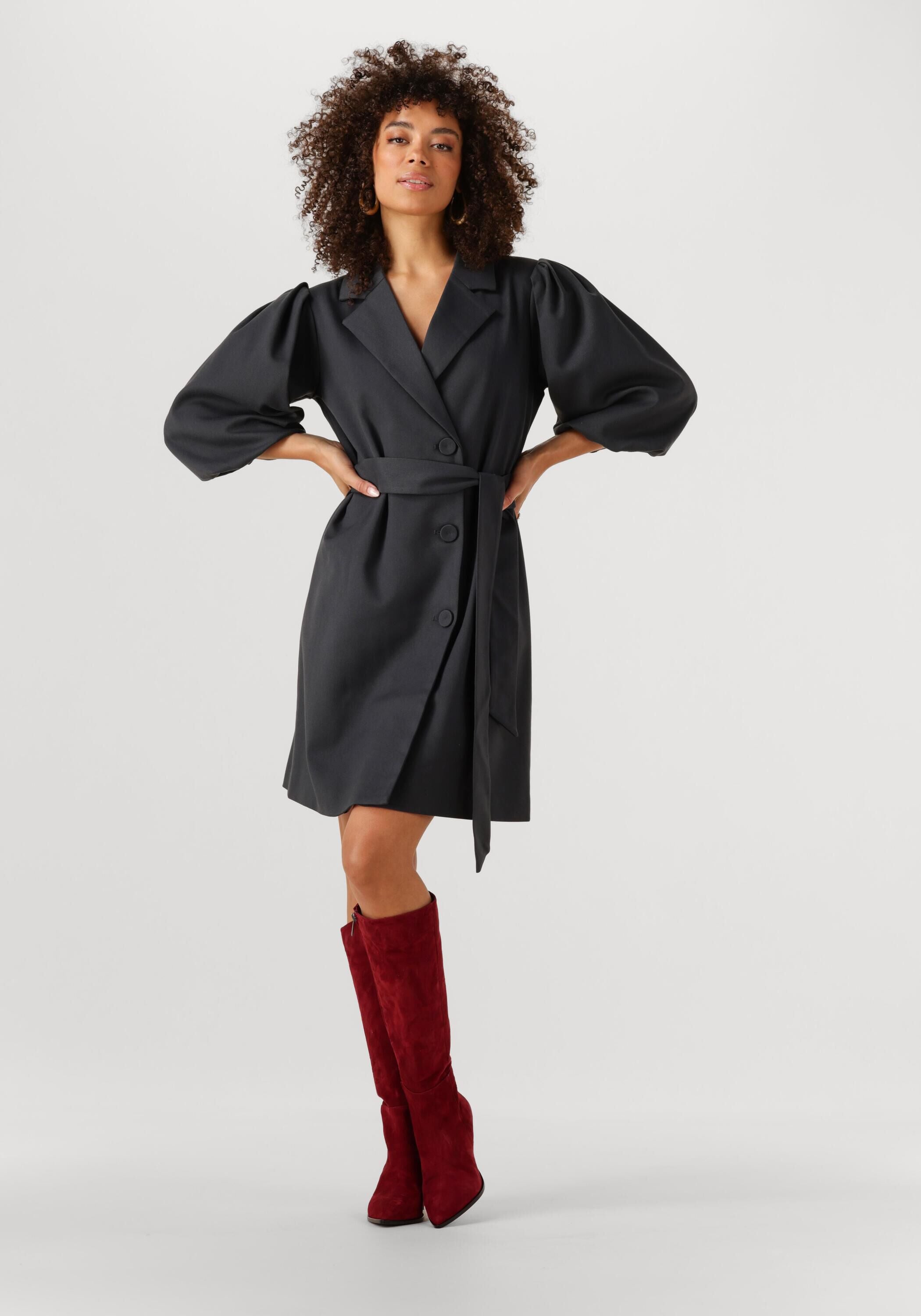 Black Cammy Belted Blazer Mini Dress by Pink Baby, featuring a tailored blazer style with a belt and mini length.