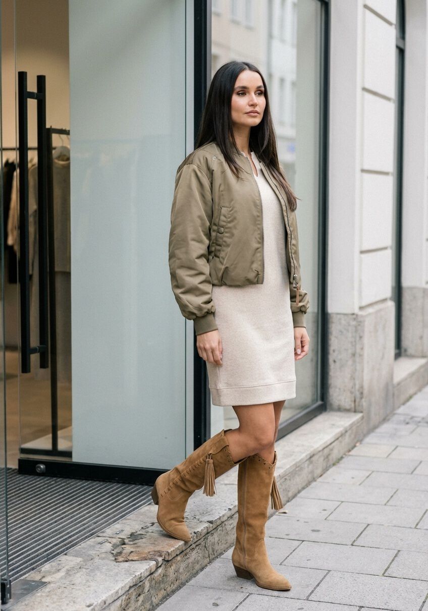 Oat beige Elise notch-neck knit mini dress by Pink Baby, featuring a fitted silhouette and short sleeves.