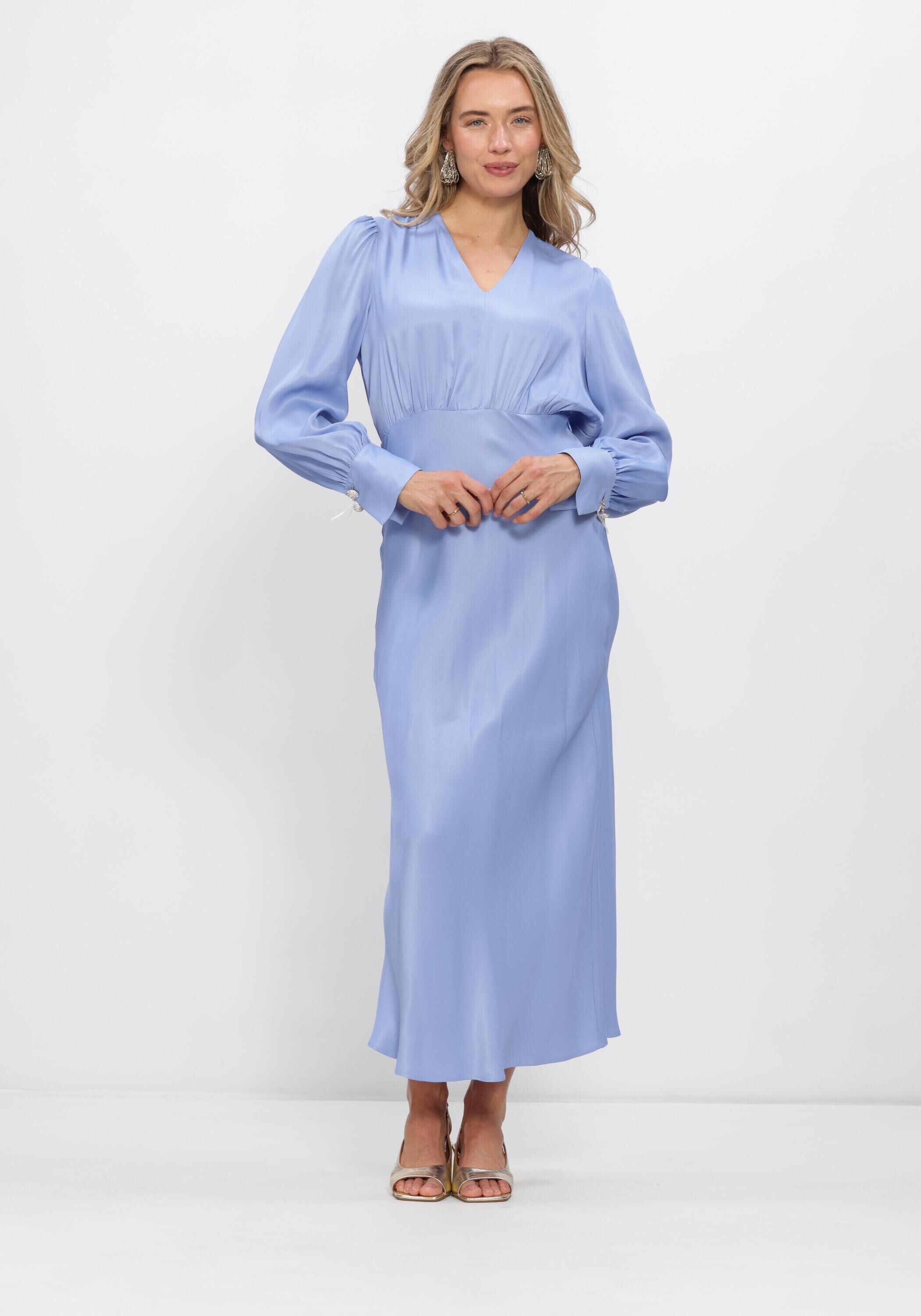 Pink Baby Ariela gathered waist maxi dress in powder blue with flowing fabric and elegant design, perfect for summer occasions.