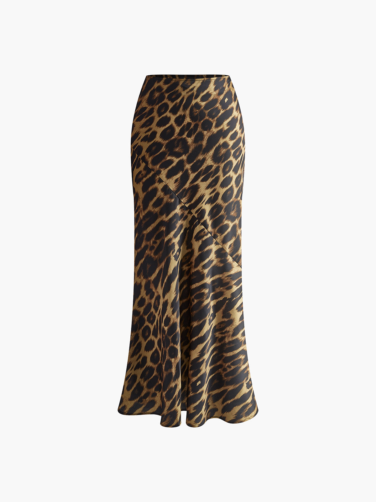 Pink Baby slim leopard print maxi skirt displayed on a hanger with flowing fabric and stylish pattern.