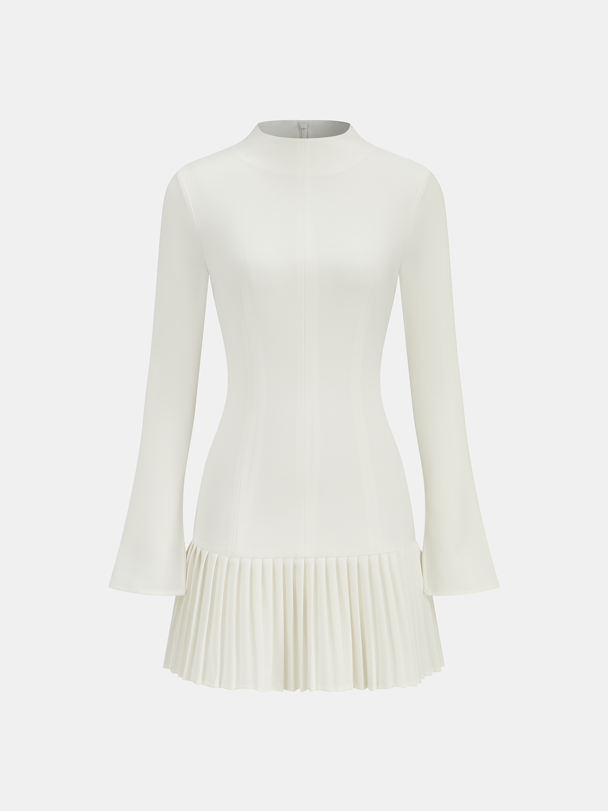 Pink Baby pleated hem mock neck mini dress, stylish dress with a fitted bodice and pleated skirt, perfect for casual or semi-formal wear.
