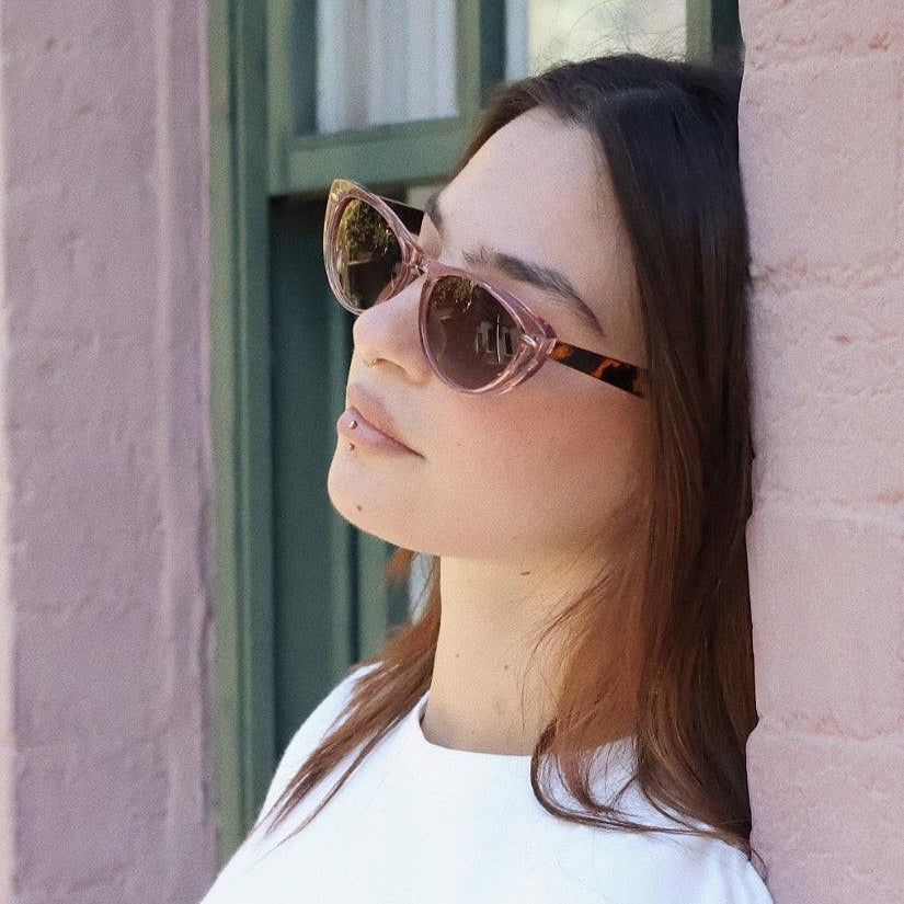 Pink Baby The Bailey pink sunglasses with rounded frames and tinted lenses, stylish eyewear for kids.