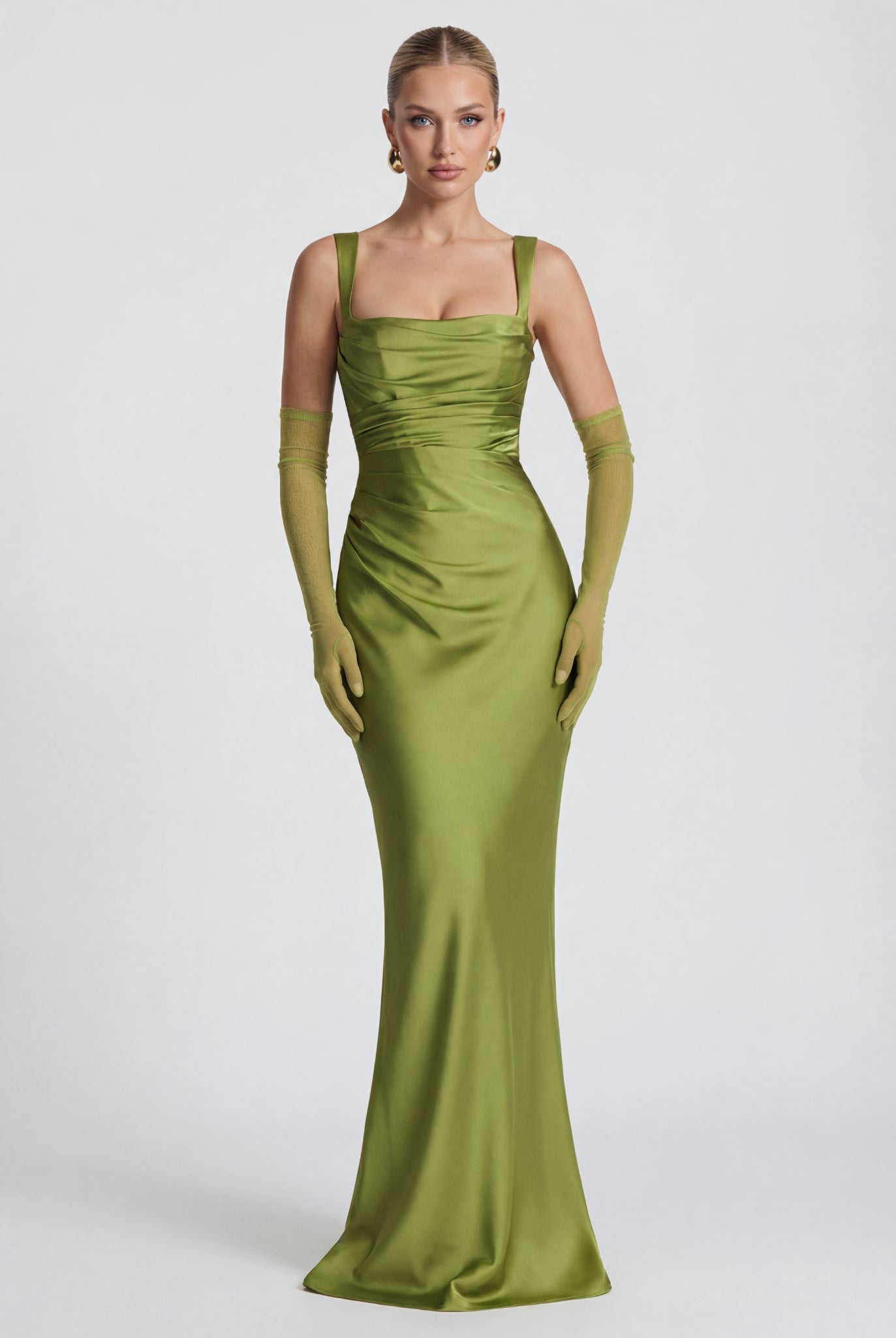 Azzurra Satin Maxi Dress Olive