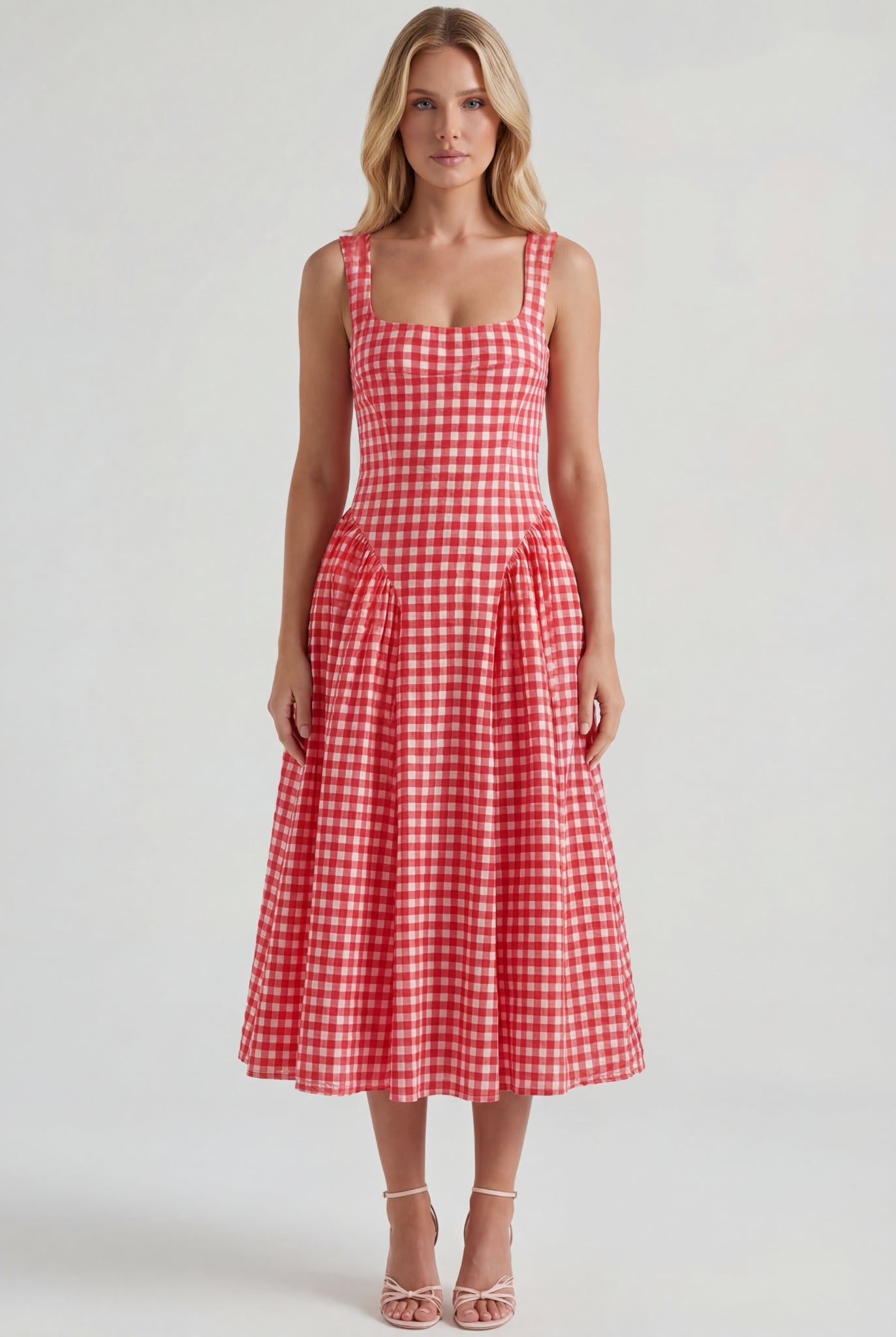 Siena Gingham Midi Dress Red