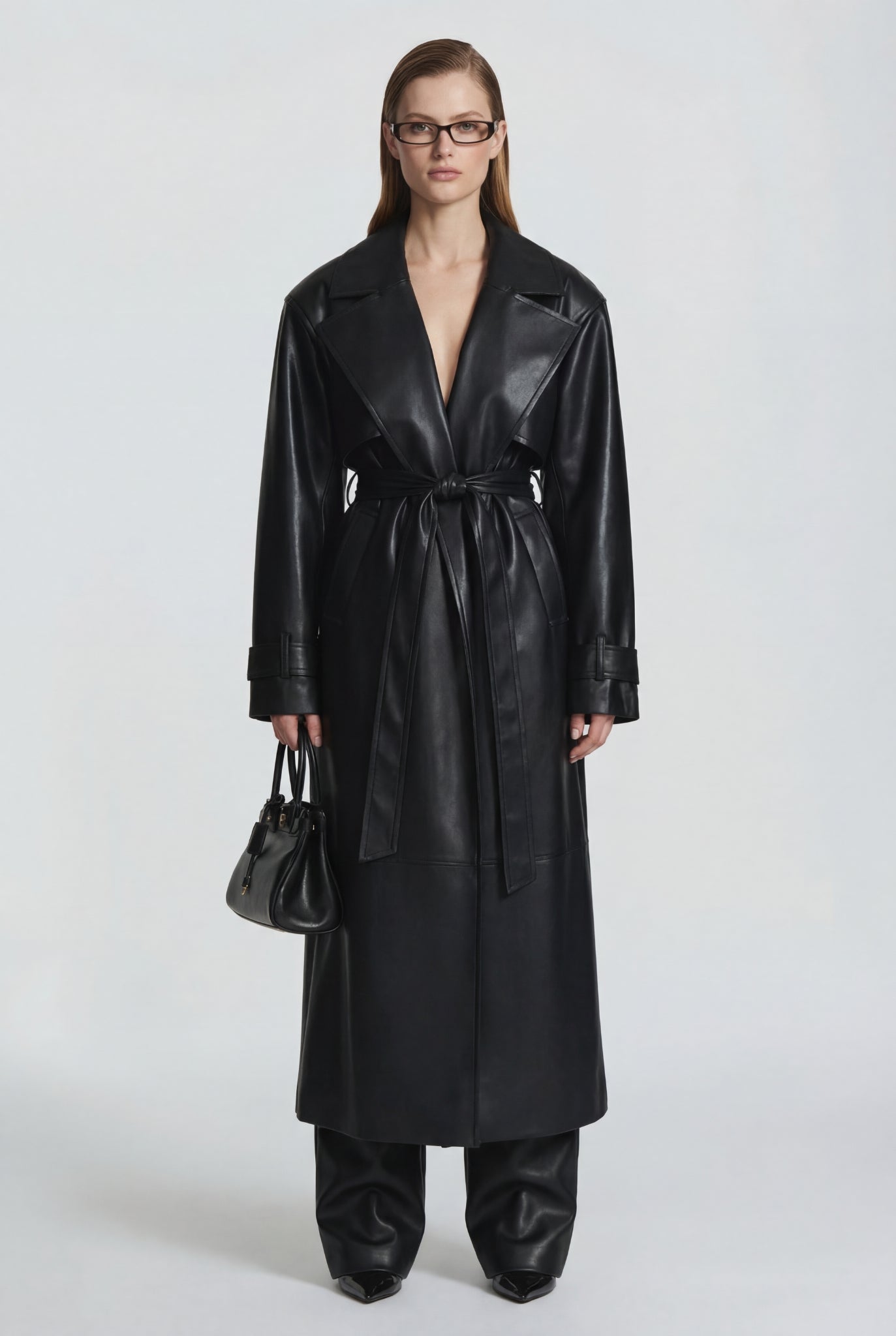 Vittoria Leather Maxi Trench Black