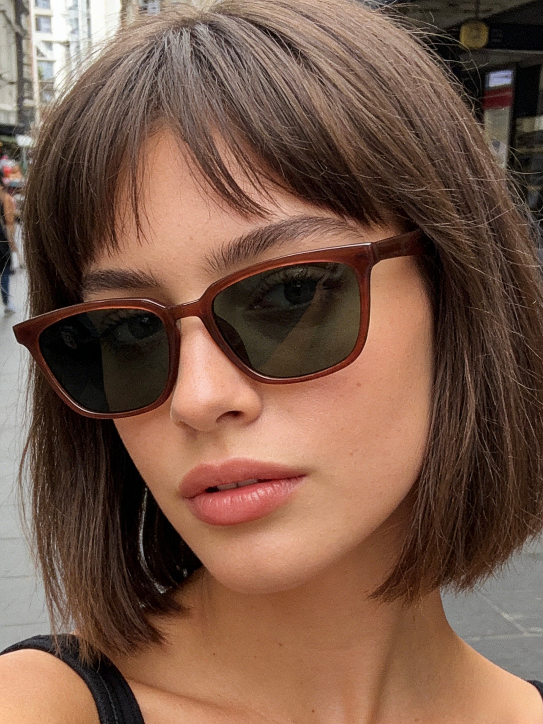 Pink Baby The Colton caramel sunglasses with rounded frames and dark tinted lenses, stylish and trendy eyewear for sun protection.
