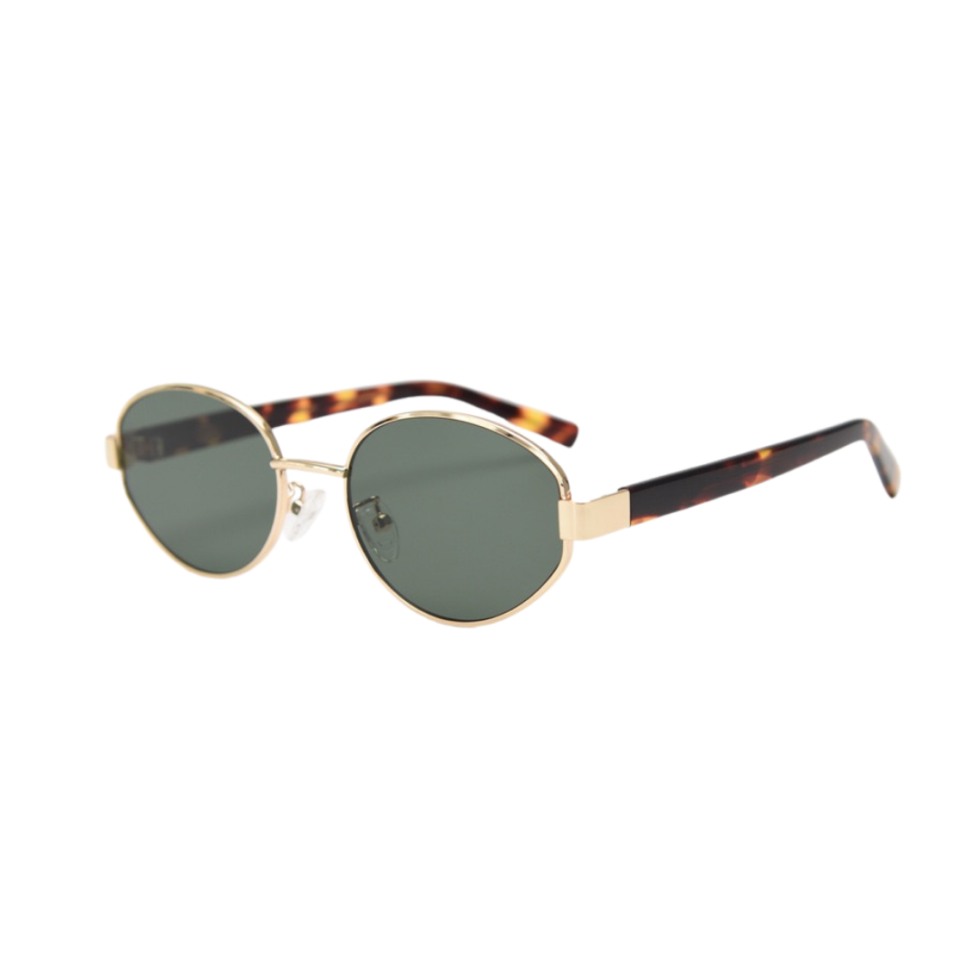 Dark green framed Pink Baby Hollis sunglasses with tinted lenses, stylish and protective eyewear for sunny days.