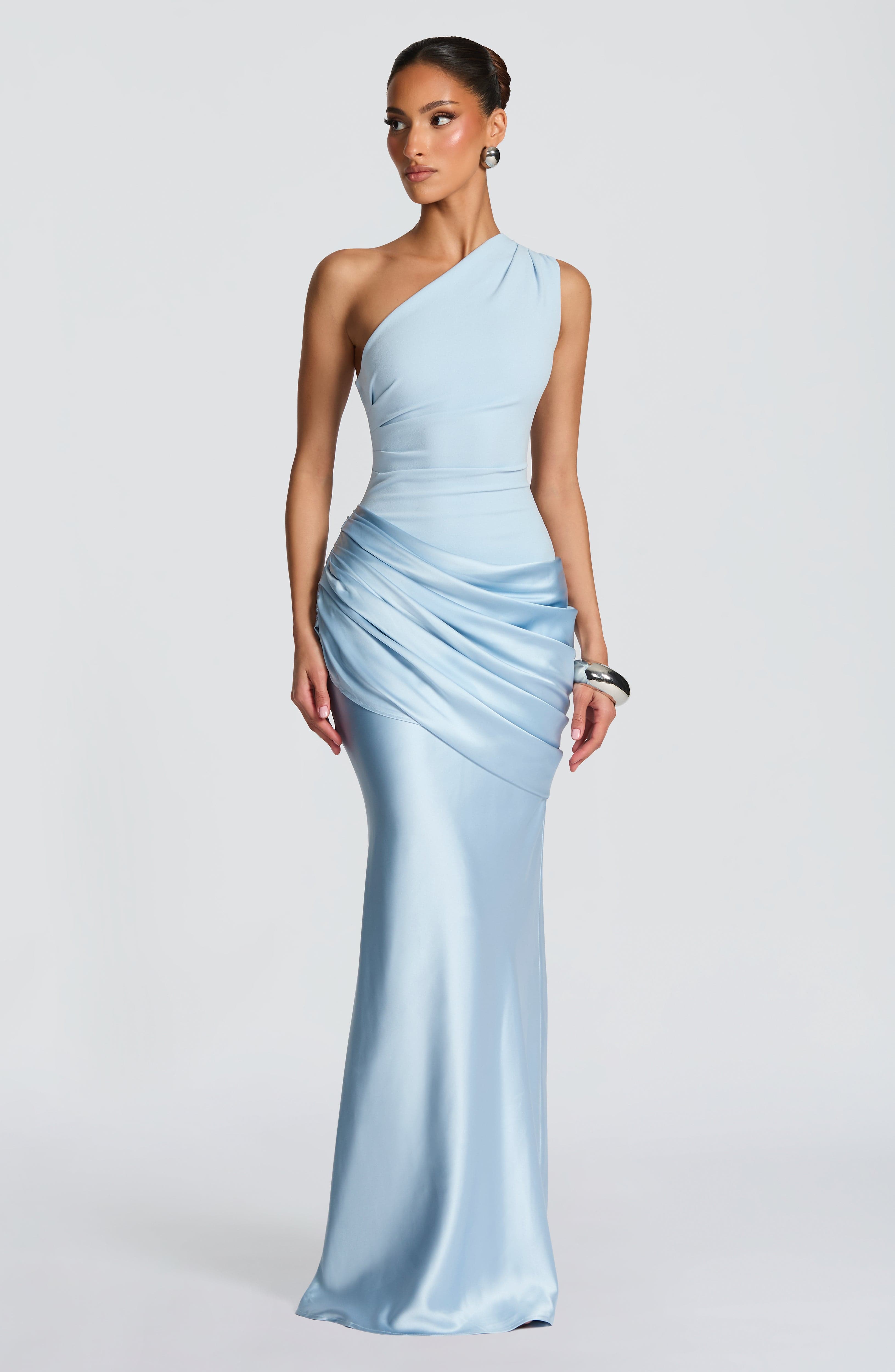 Pink Baby Sadona Maxi Dress in Glacier Blue, flowing fabric with a flattering fit, perfect for casual or special occasions.