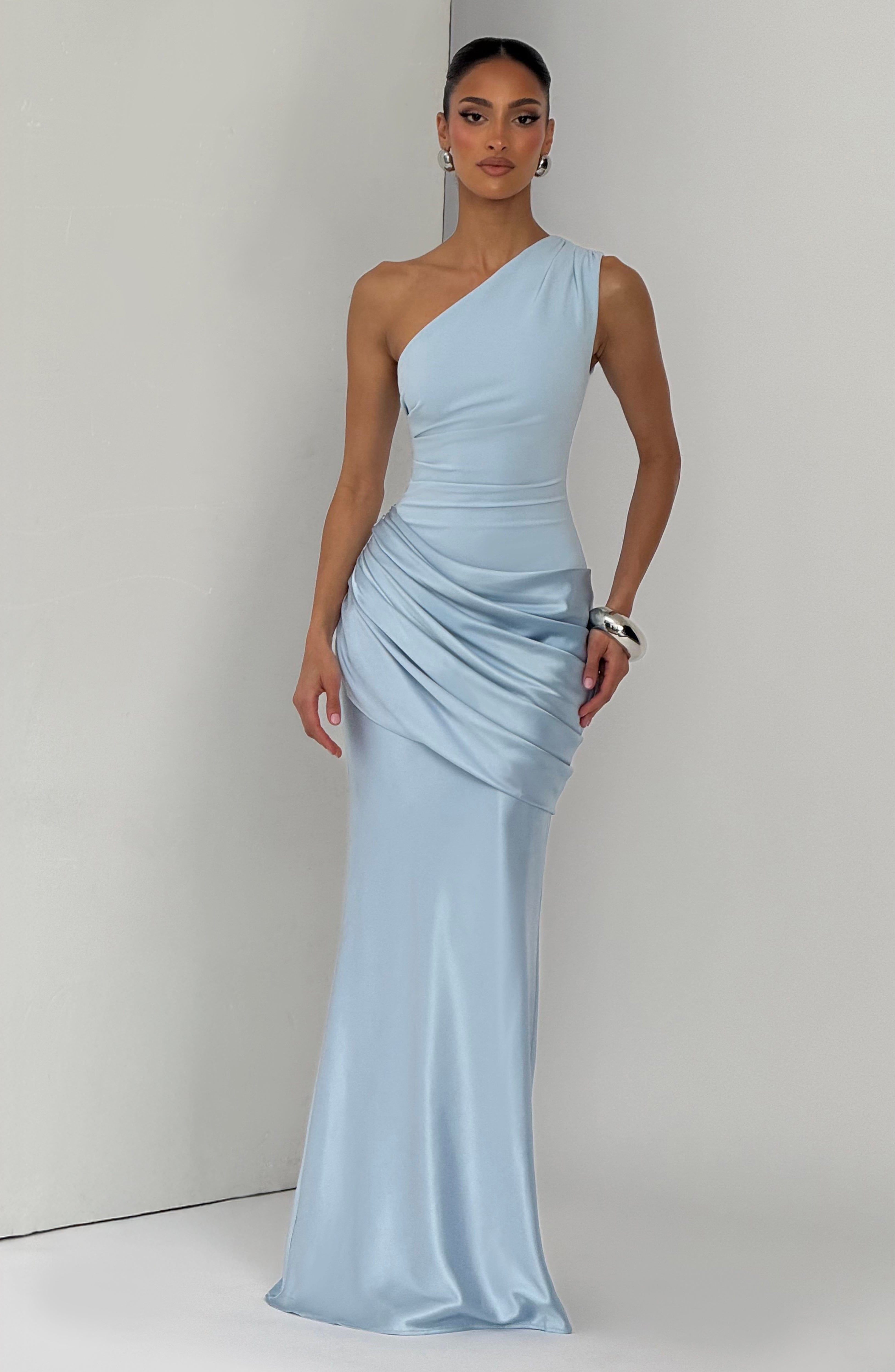 Pink Baby Sadona Maxi Dress in Glacier Blue, flowing fabric and elegant design, perfect for casual or special occasions.