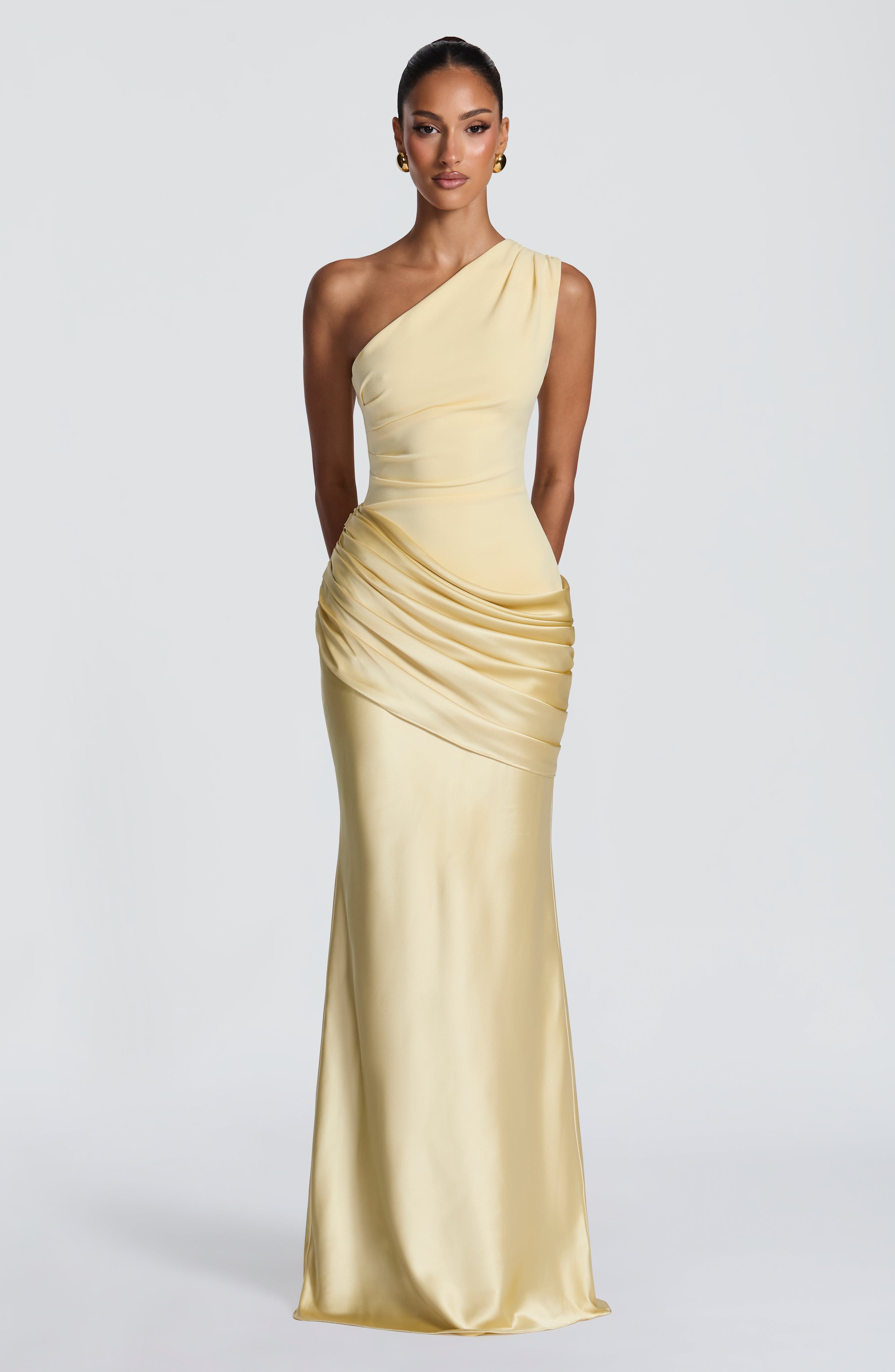 Pink Baby Sadona Maxi Dress in Lemon color, lightweight and flowy with sleeveless design, perfect for summer wear.