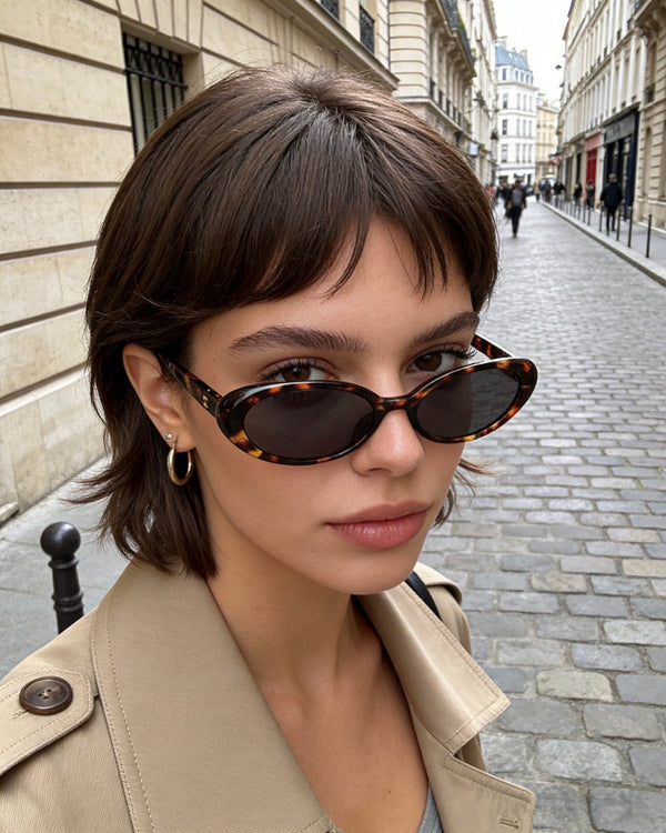 Pink Baby The Kyra tort sunglasses with rounded frames and dark lenses, stylish eyewear for fashion-forward looks.
