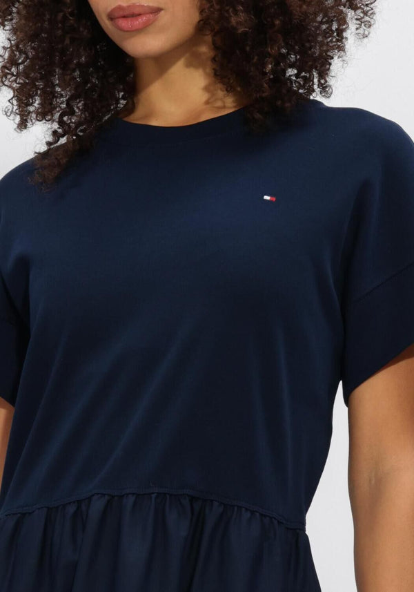 Pink Baby Allegra gathered midi dress in midnight navy, featuring a stylish fit and elegant design for casual or formal occasions.