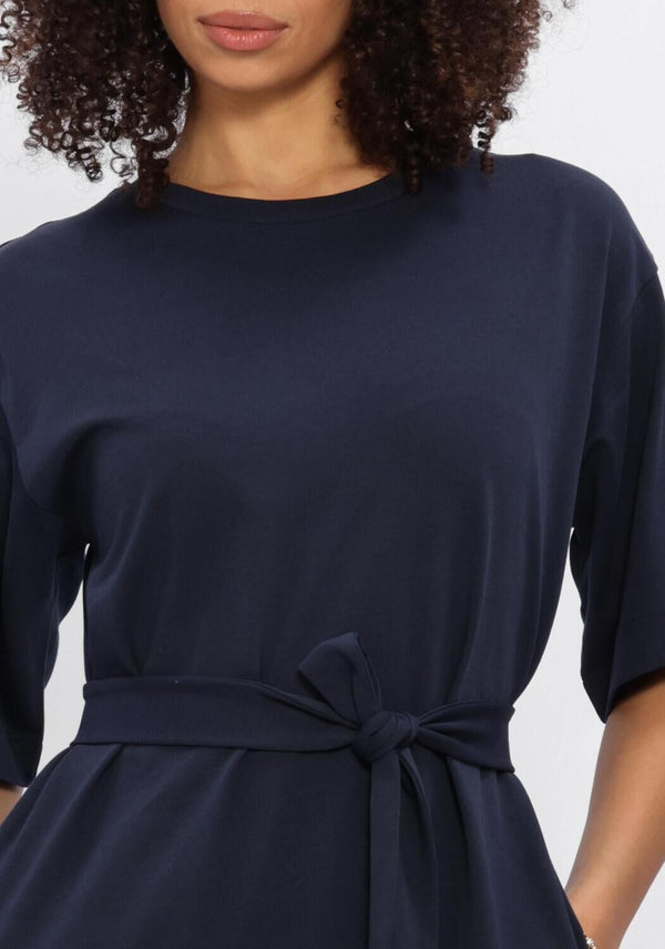 Pink Baby Noela Belted Maxi T-Shirt Dress in navy, featuring a relaxed fit and waist belt, perfect for casual wear.
