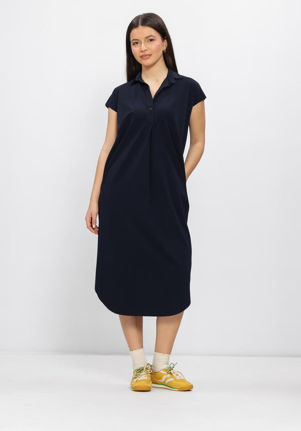 Pink Baby Valeria Relaxed Polo Midi Dress in midnight navy, casual fit with short sleeves and a classic collar.