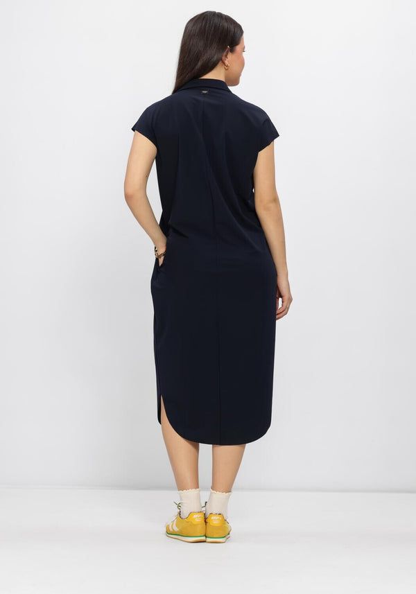 Pink Baby Valeria Relaxed Polo Midi Dress in midnight navy, featuring a casual fit and classic polo collar.