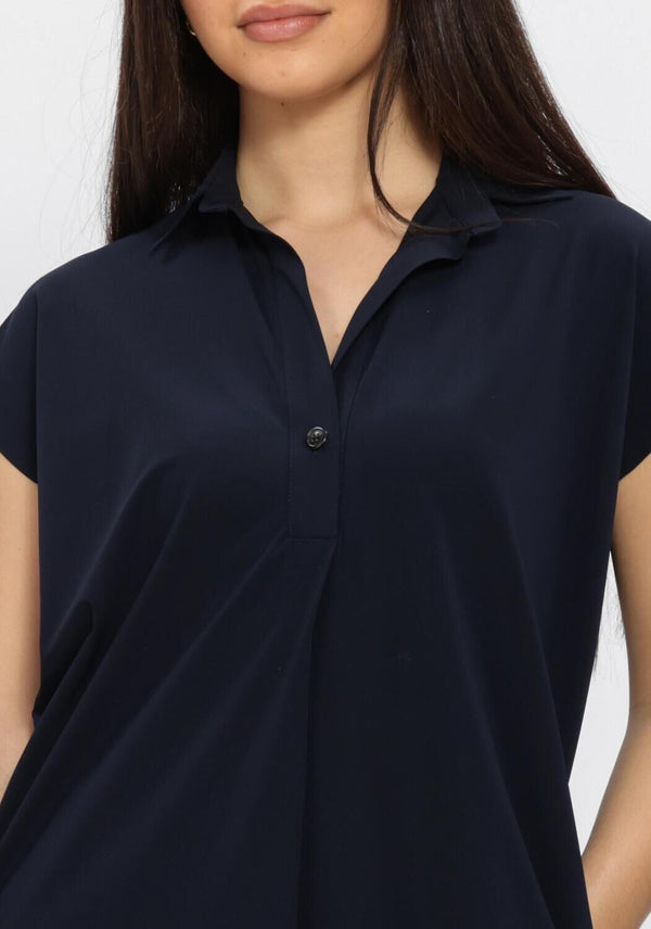 Pink Baby Valeria Relaxed Polo Midi Dress in midnight navy, showing a casual, comfortable fit with a polo collar and relaxed silhouette.