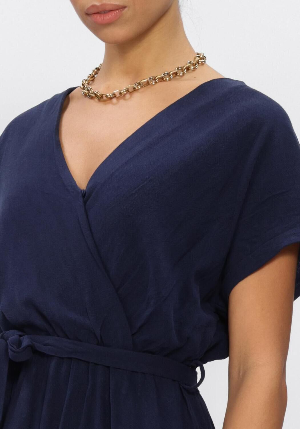 Pink Baby Rosalia belted wrap maxi dress in navy, featuring a flowing design and elegant waist belt for a stylish look.