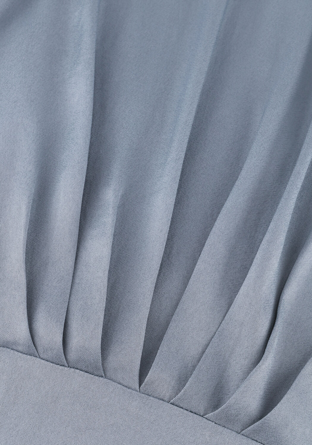 Pink Baby Celest Draped High-Neck Maxi Dress in dusty blue, featuring elegant draping and a high neckline.