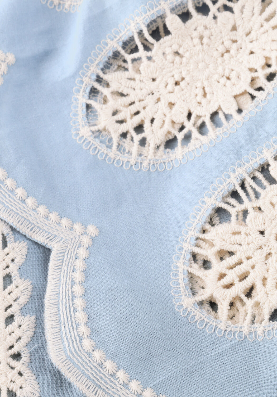Pink Baby Jona embroidered lace mini dress in sky blue, featuring delicate lace details and a fitted silhouette.