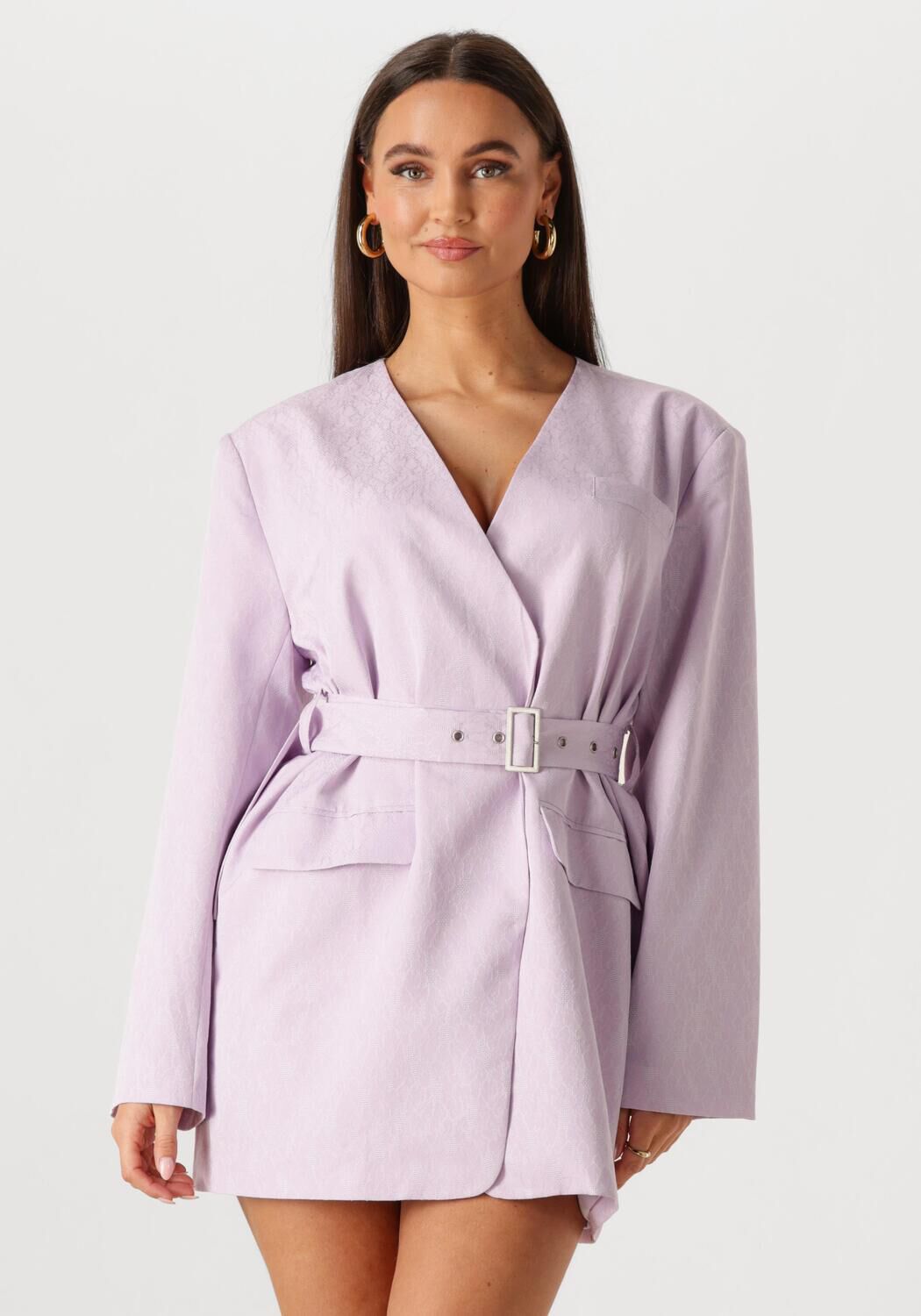 Pink Baby Paula belted blazer mini dress in lilac, showing the stylish blazer design and fitted silhouette.