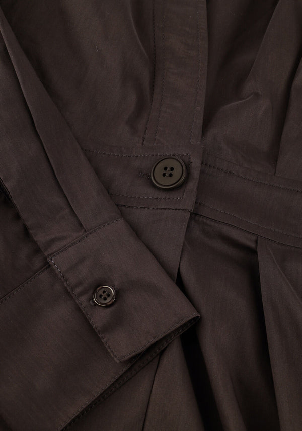Pink Baby Elina tailored wrap midi dress in espresso brown, featuring a fitted waist and elegant midi length.
