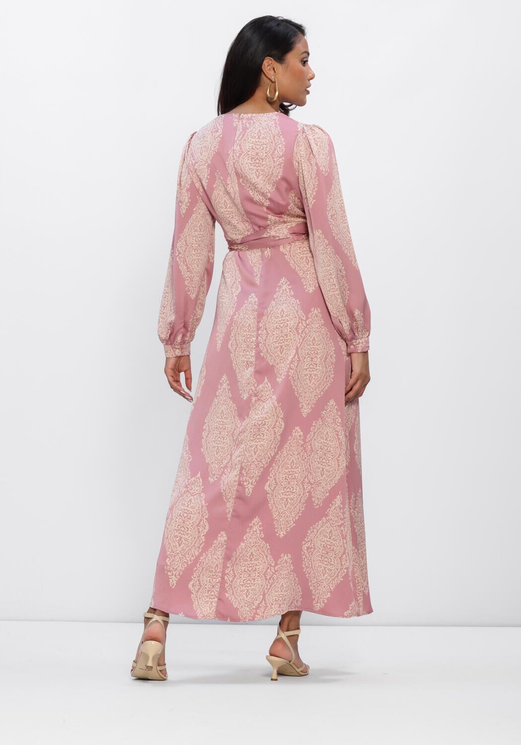 Pink Baby Talya Paisley Wrap Maxi Dress in pink featuring a flowing fabric and paisley pattern, perfect for elegant summer wear.