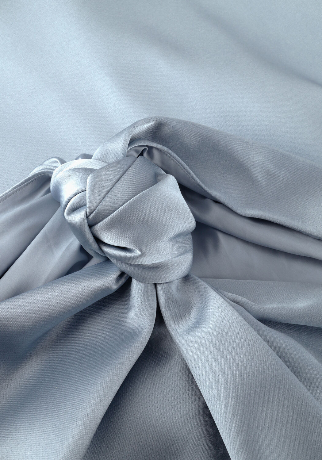 Pink Baby Amelia knotted satin mini dress in powder blue, featuring a stylish design and elegant satin fabric.