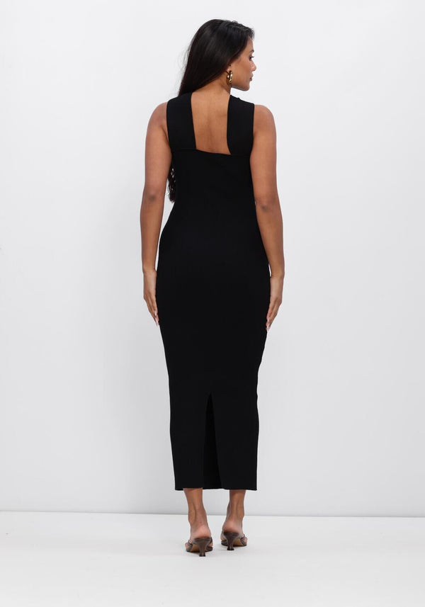 Black Vivienne Hardware Halterneck Midi Dress by Pink Baby, featuring a stylish halterneck design and midi length.