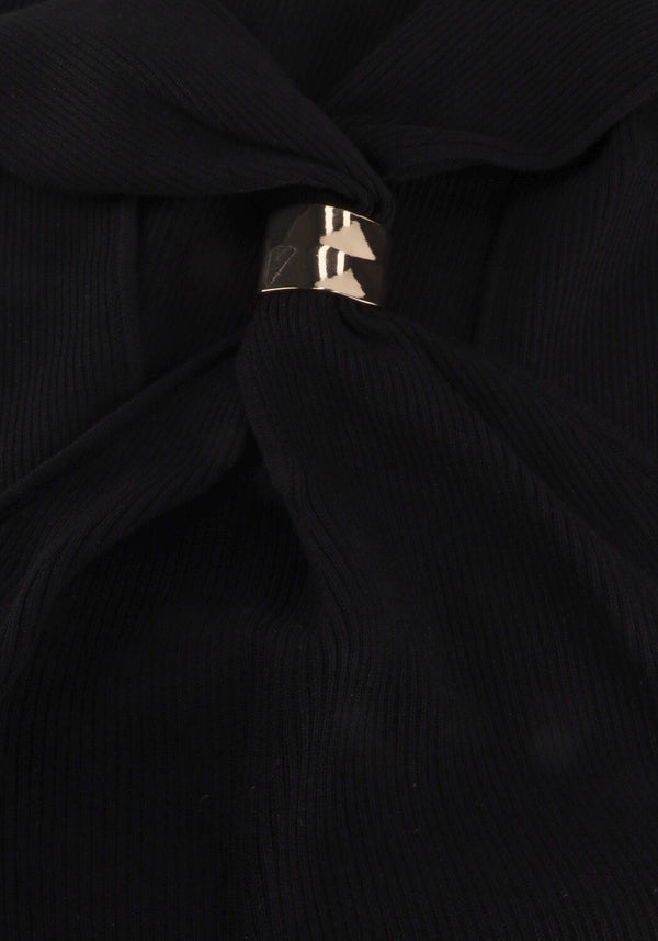 Black Vivienne Hardware halterneck midi dress by Pink Baby, featuring a stylish design and adjustable straps.