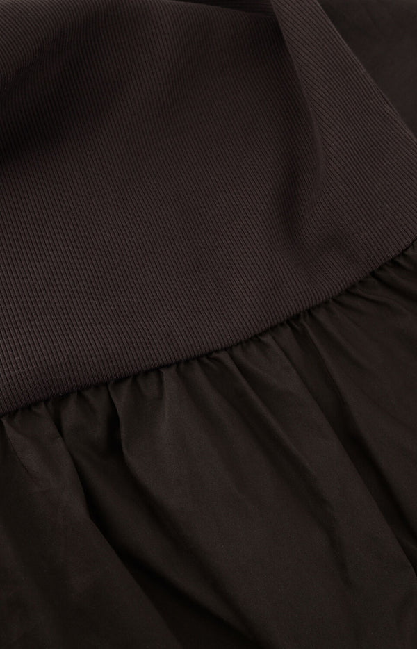Pink Baby Viela gathered sleeveless midi dress in espresso brown, showcasing a stylish, sleeveless design with a gathered waist.