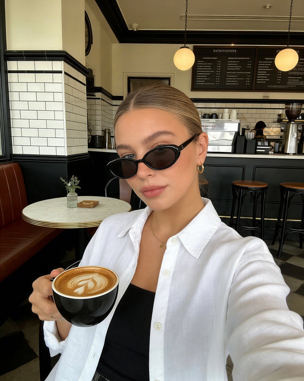 Pink Baby The Kyra black sunglasses with rounded frames and dark lenses, stylish eyewear for sun protection.