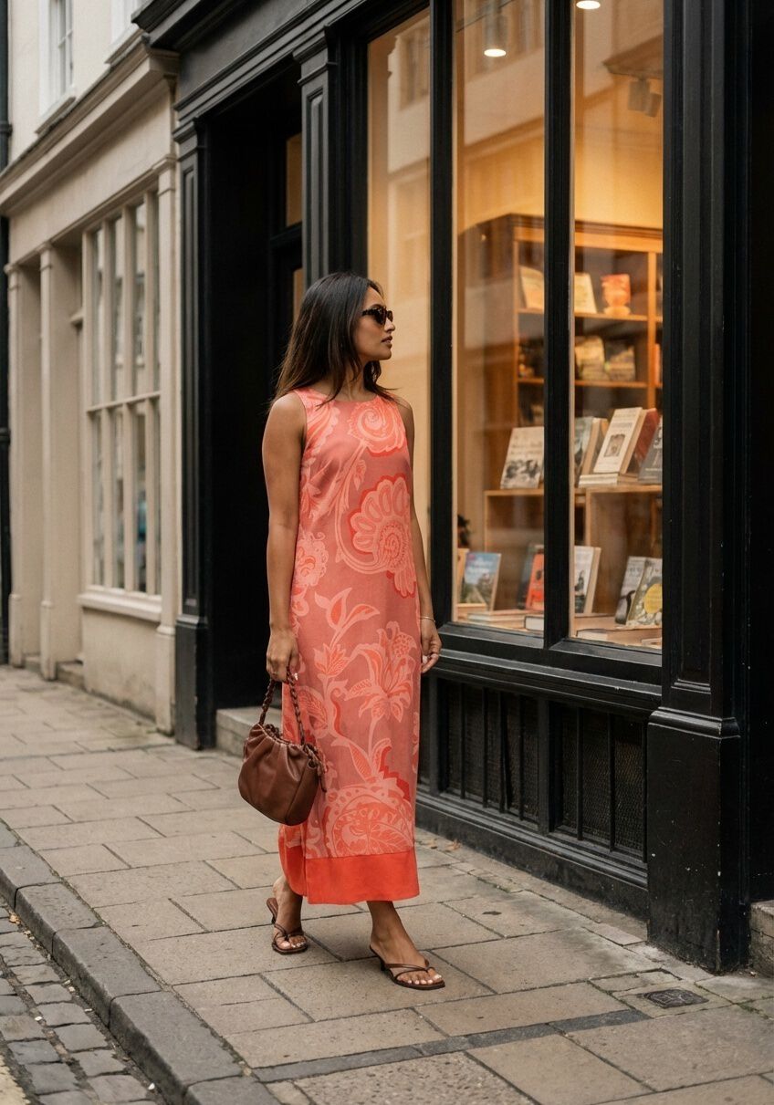 Pink Baby Rosalind floral print maxi dress in coral pink, featuring a flowing design and vibrant floral pattern.