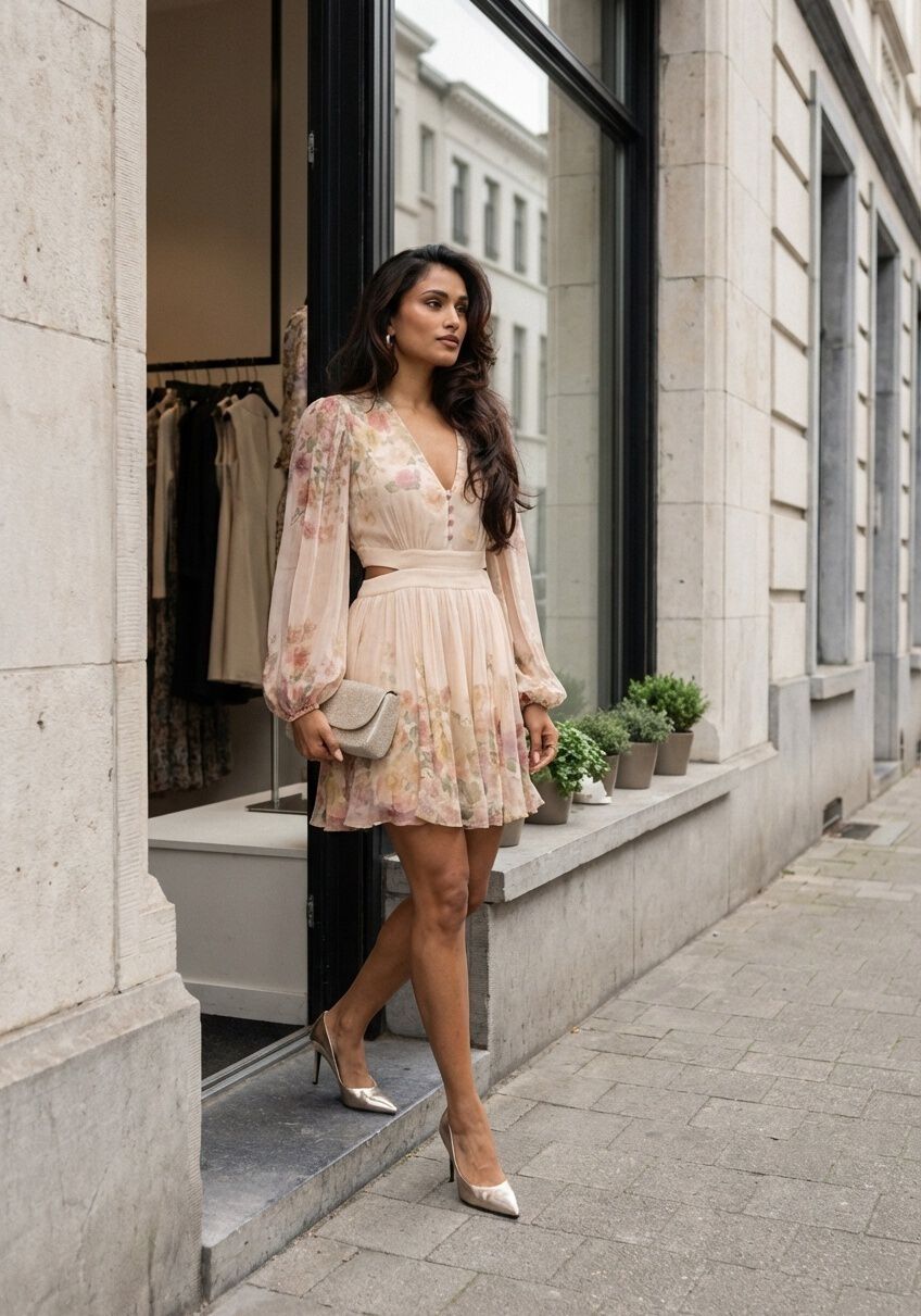 Pink Baby Elodie floral cut-out mini dress in blush ivory with delicate floral pattern and stylish design.