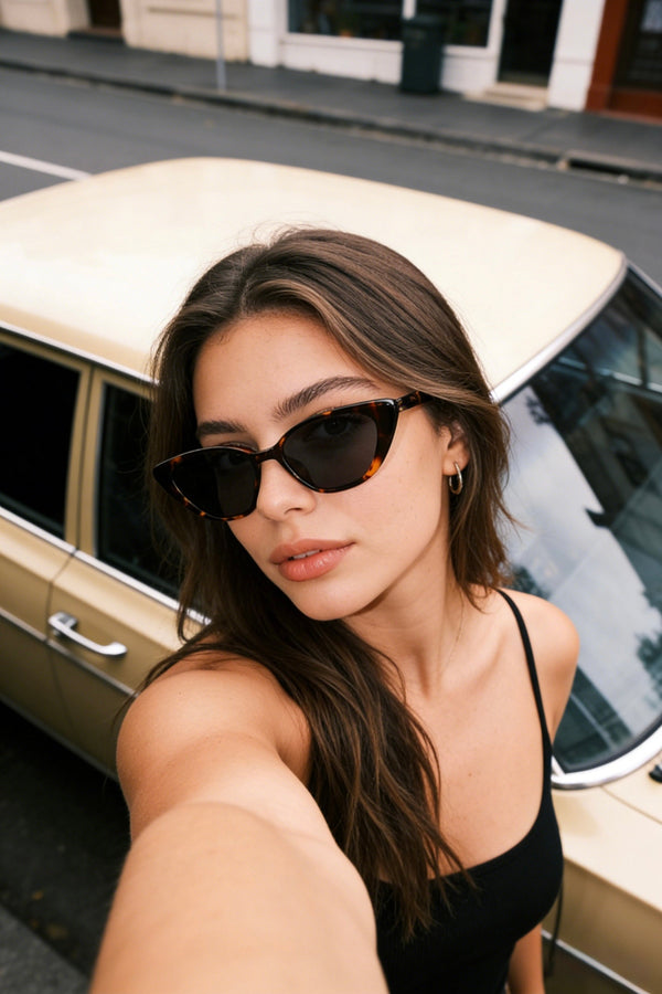 Pink Baby The Juno tortoiseshell sunglasses with round lenses and slim frames, stylish and trendy eyewear for women.