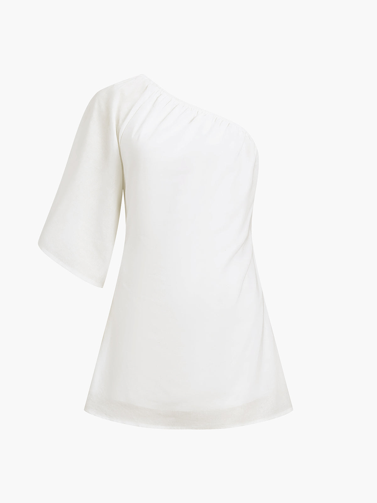 Pink Baby Aegean cotton linen one-sleeve short dress, lightweight and stylish for casual wear, featuring a relaxed fit and feminine design.