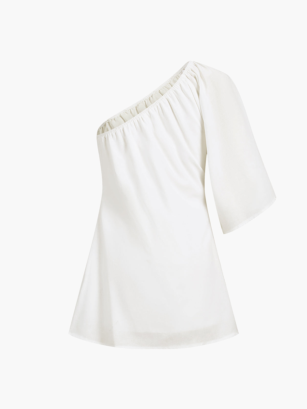 Pink Baby Aegean Cotton Linen one-sleeve short dress, lightweight and breathable fashion for warm weather, stylish and comfortable.