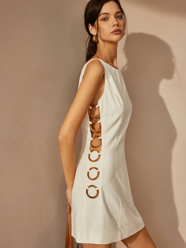 Pink Baby O-Ring Cutout Sleeveless Dress, stylish dress with cutout details and sleeveless design, perfect for warm weather.
