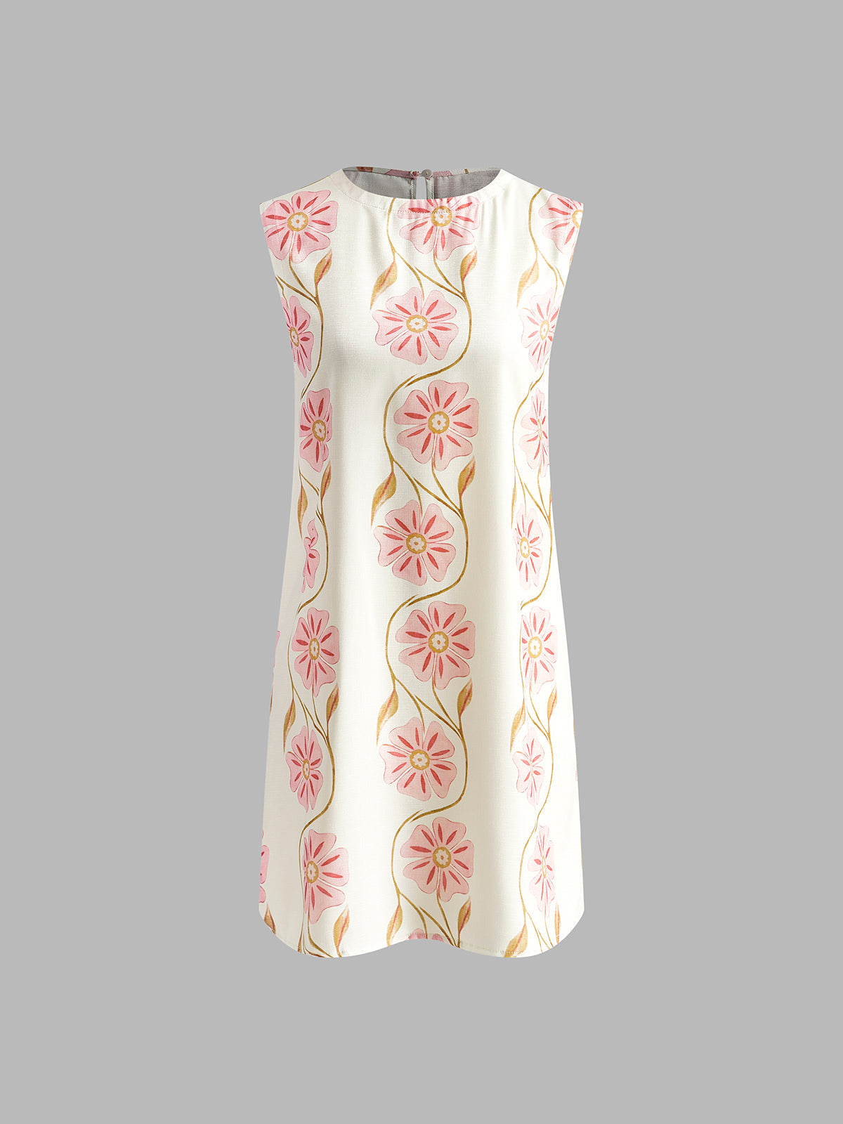 Pink Baby romantic print sleeveless short dress with floral pattern, lightweight fabric, and a flattering fit for casual or summer wear.