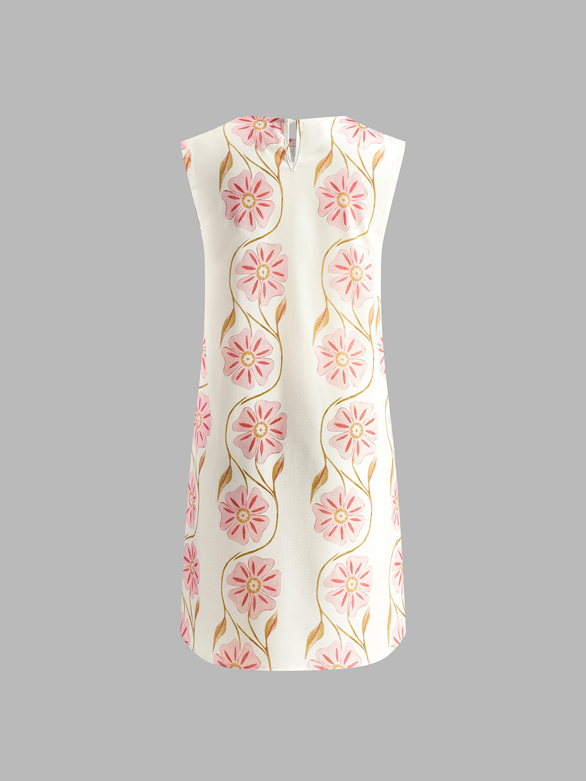 Pink Baby romantic print sleeveless short dress with floral pattern, perfect for summer and casual occasions.