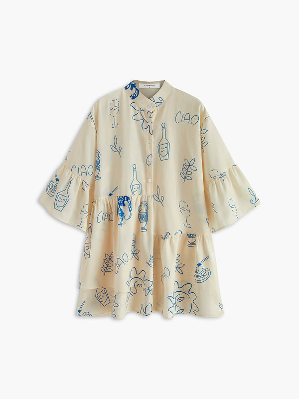 Pink Baby oversized sun print short dress featuring a relaxed fit, vibrant sun pattern, perfect for casual summer wear.