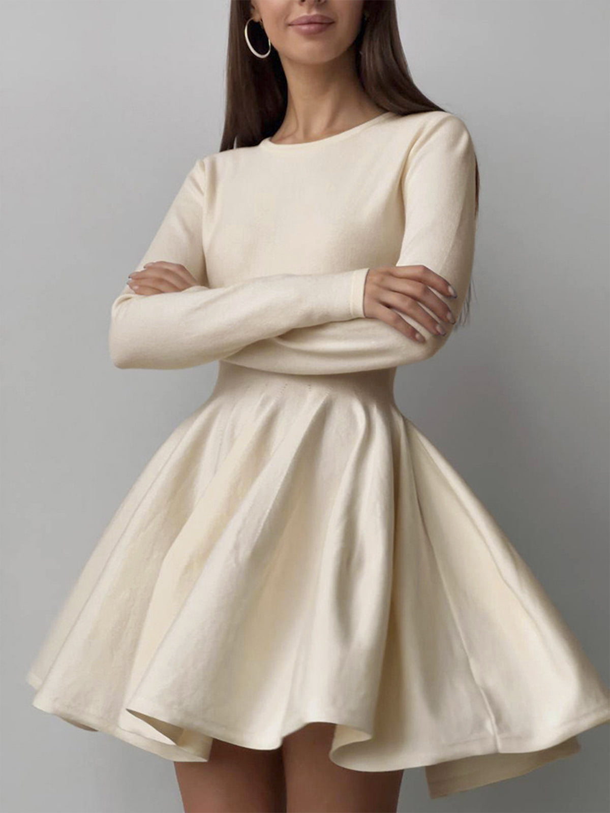 Pink Baby plain pleated sweater short dress, lightweight knit with a fitted waist and pleated skirt, ideal for casual wear.
