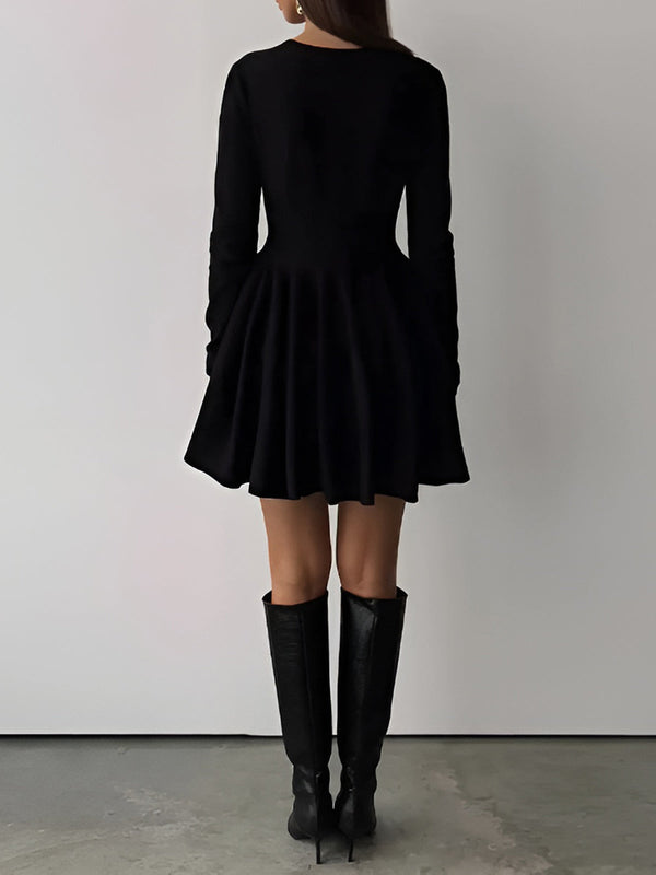 Pink Baby plain pleated sweater short dress, cozy knit sweater dress with a pleated skirt design, perfect for casual wear.