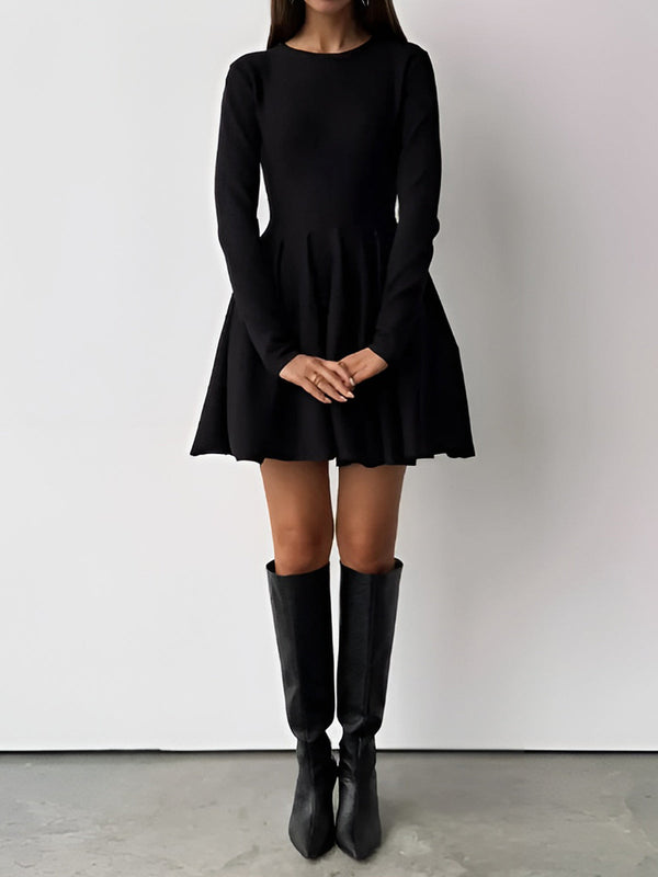 Pink Baby plain pleated sweater short dress, stylish knit dress with a fitted silhouette and ribbed hem, ideal for casual wear.