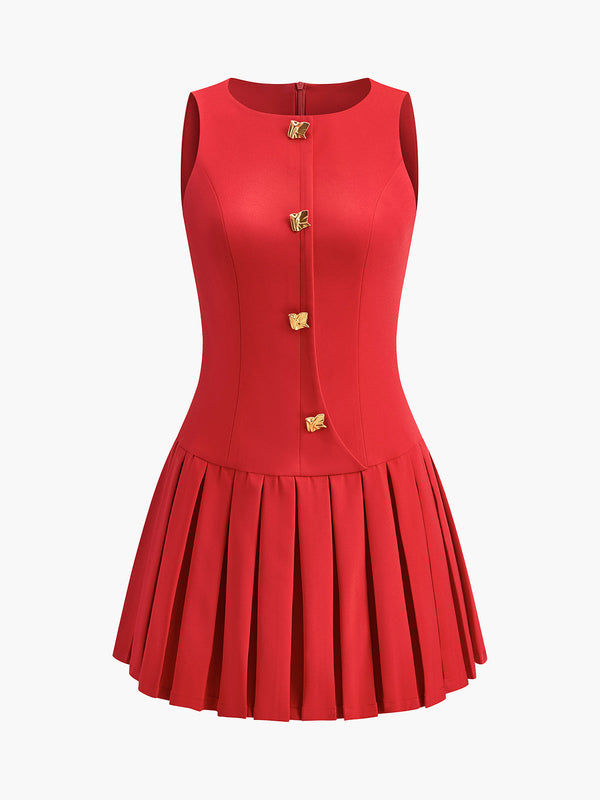Pink Baby metal-button pleated tank dress with a fitted bodice and flowing skirt, perfect for casual or summer wear.