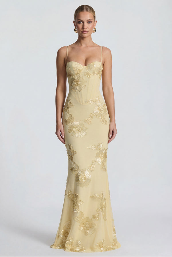 Aurelia Embroidered Maxi Dress Lemon
